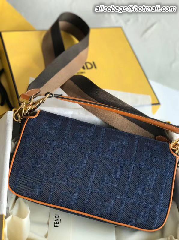 Top Quality Fendi BAGUETTE LARGE Blue denim bag BR771A9