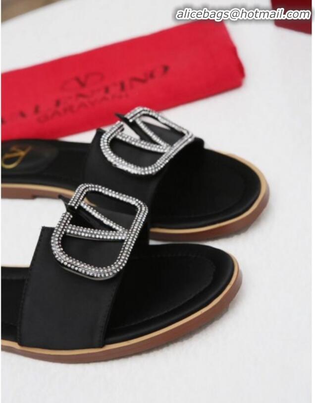 Affordable Price Valentino VLogo Silk Flat Slide Sandals V01054 Black