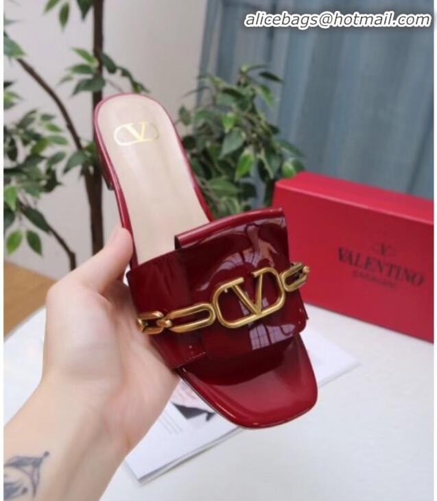 Low Price Valentino Patent Leather Vlogo Chain Flat Slide Sandals V10116 Burgundy