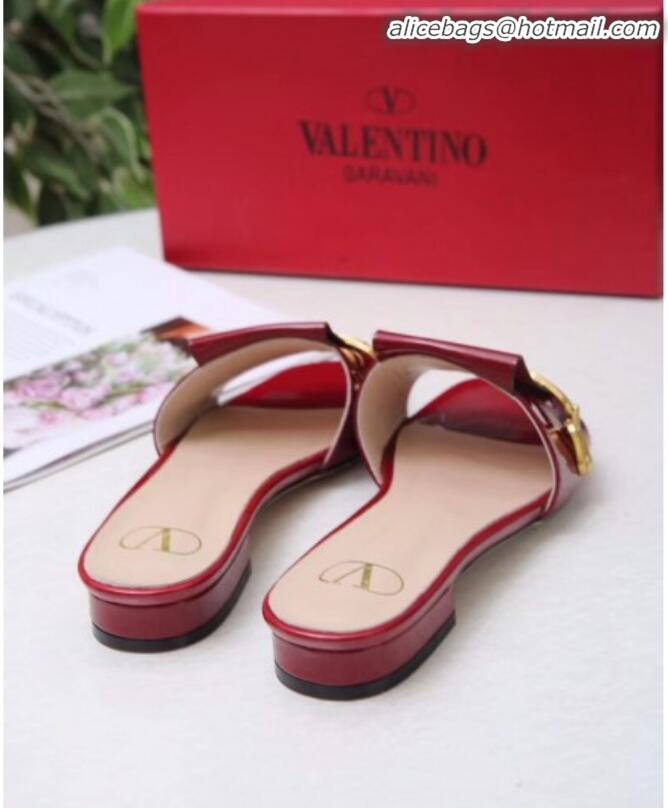 Low Price Valentino Patent Leather Vlogo Chain Flat Slide Sandals V10116 Burgundy