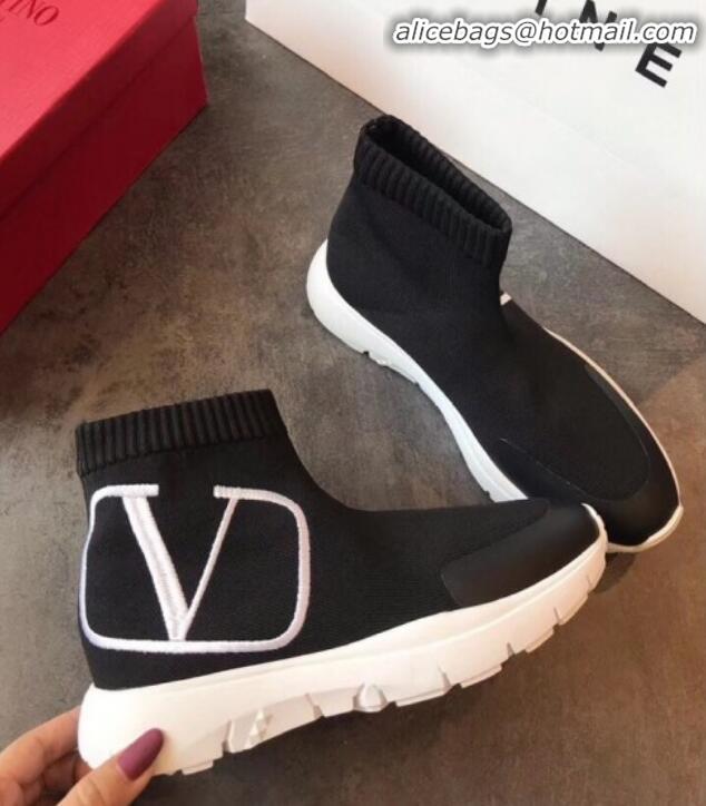 Shop Duplicate Valentino VLogo Stretch Knit Sock Boot Sneakers V12004 Black/White