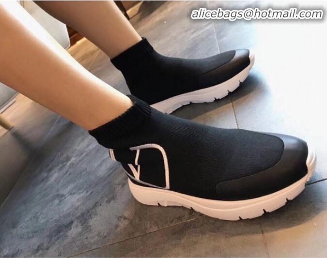 Shop Duplicate Valentino VLogo Stretch Knit Sock Boot Sneakers V12004 Black/White