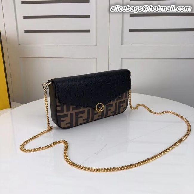 New Style Fendi WALLET ON CHAIN WITH POUCHES leather mini-bag F0005 black&brown