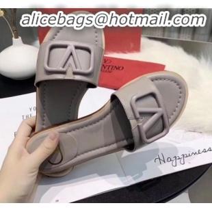 Unique Grade Valentino VLogo Calfskin Flat Slides Sandals V22624 Grey