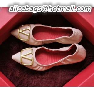 Pretty Style Valentino VLogo Leather Flat Ballerinas V22629 Pink