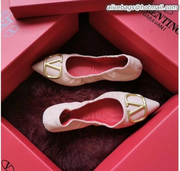 Pretty Style Valentino VLogo Leather Flat Ballerinas V22629 Pink