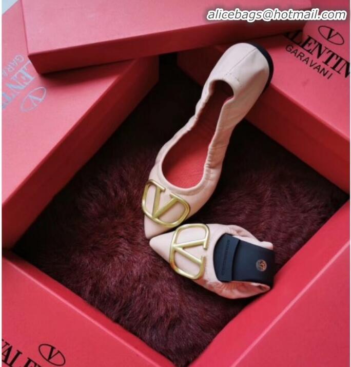 Pretty Style Valentino VLogo Leather Flat Ballerinas V22629 Pink