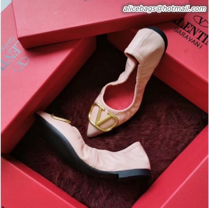 Pretty Style Valentino VLogo Leather Flat Ballerinas V22629 Pink