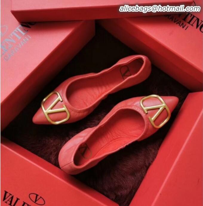 Good Looking Valentino VLogo Leather Flat Ballerinas V22629 Red