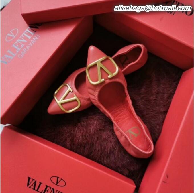 Good Looking Valentino VLogo Leather Flat Ballerinas V22629 Red