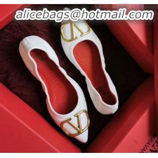 Best Luxury Valentino VLogo Leather Flat Ballerinas V22629 White