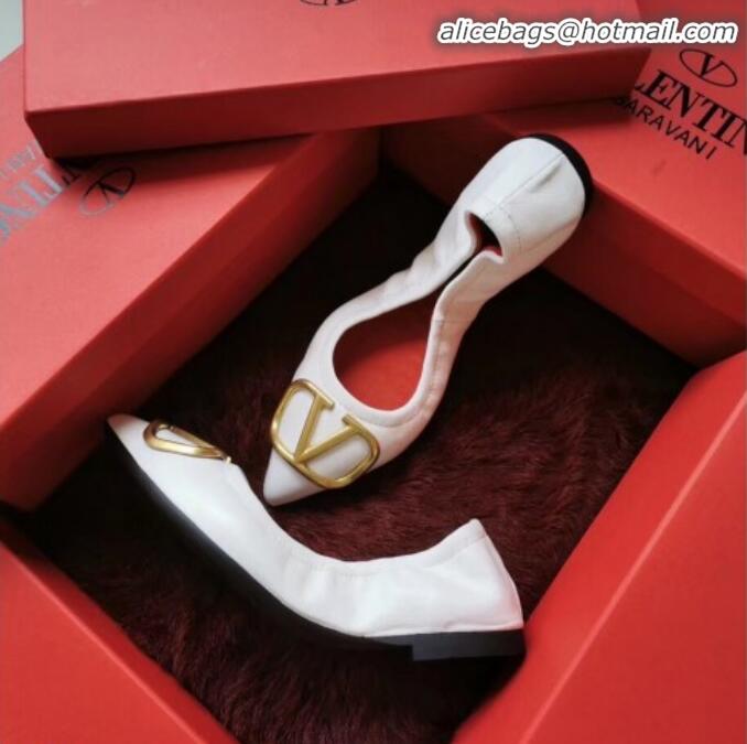 Best Luxury Valentino VLogo Leather Flat Ballerinas V22629 White