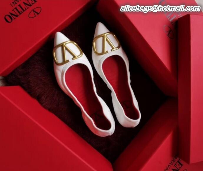 Best Luxury Valentino VLogo Leather Flat Ballerinas V22629 White