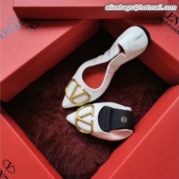 Best Luxury Valentino VLogo Leather Flat Ballerinas V22629 White