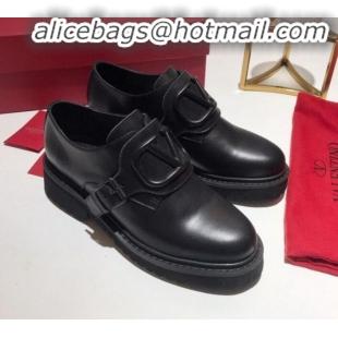 Low Cost Valentino Calfskin VLogo Buckle Loafers V30317 All Black 2020