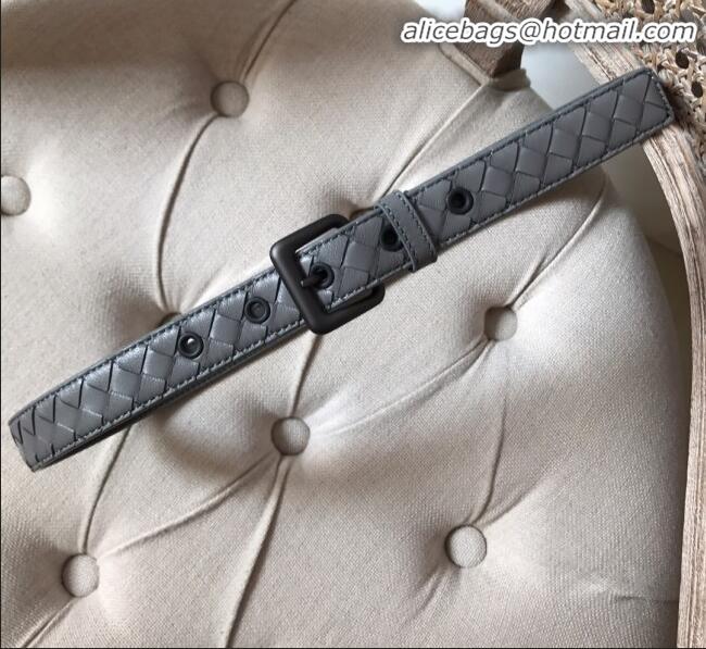 Super Quality Bottega Veneta Intreccio Lambskin Width 25mm Belt with Square Buckle BV52039 Grey