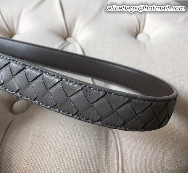 Super Quality Bottega Veneta Intreccio Lambskin Width 25mm Belt with Square Buckle BV52039 Grey