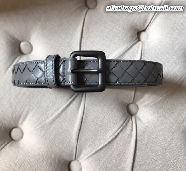 Super Quality Bottega Veneta Intreccio Lambskin Width 25mm Belt with Square Buckle BV52039 Grey