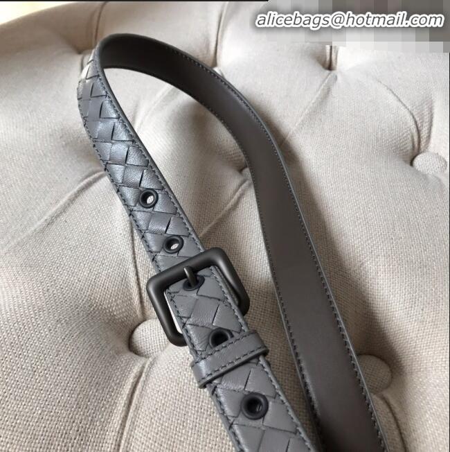 Super Quality Bottega Veneta Intreccio Lambskin Width 25mm Belt with Square Buckle BV52039 Grey