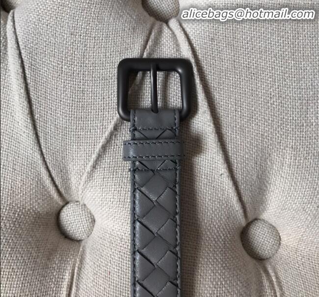 Super Quality Bottega Veneta Intreccio Lambskin Width 25mm Belt with Square Buckle BV52039 Grey