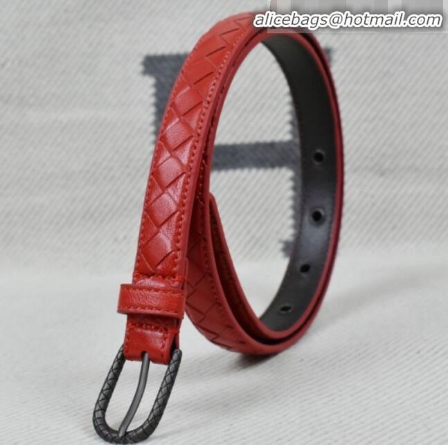 Low Price Bottega Veneta Intreccio Lambskin Width 20mm Belt with Vintage Square Buckle BV52042 Red