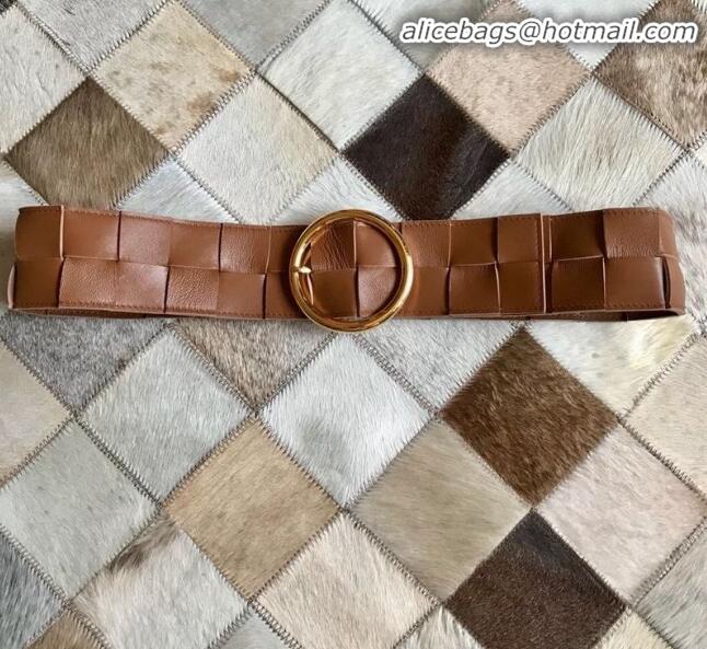 Discount Bottega Veneta Woven Lambskin Belt Width 60mm with Circle Buckle BV20533 Brown