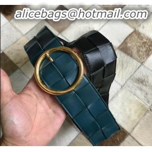 Low Price Bottega Veneta Woven Lambskin Belt Width60 mm with Circle Buckle BV20533 Petrol Blue