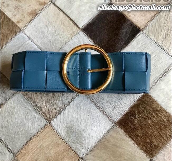 Cheapest Bottega Veneta Woven Lambskin Belt Width 60mm with Circle Buckle BV20533 Dark Blue