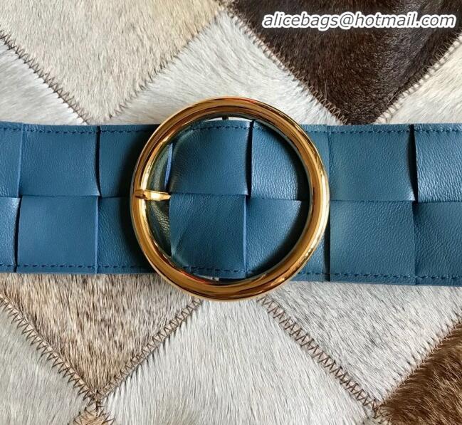 Cheapest Bottega Veneta Woven Lambskin Belt Width 60mm with Circle Buckle BV20533 Dark Blue