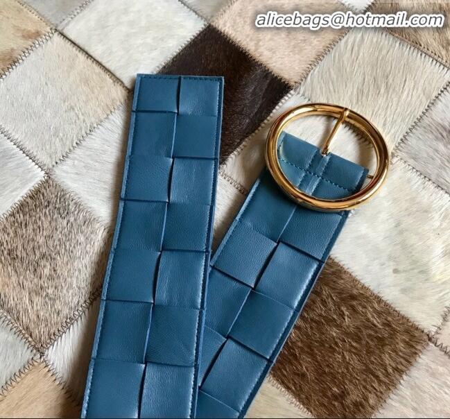 Cheapest Bottega Veneta Woven Lambskin Belt Width 60mm with Circle Buckle BV20533 Dark Blue