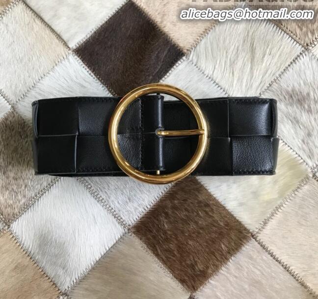 Discount Bottega Veneta Woven Lambskin Belt Width 60mm with Circle Buckle BV20533 Black