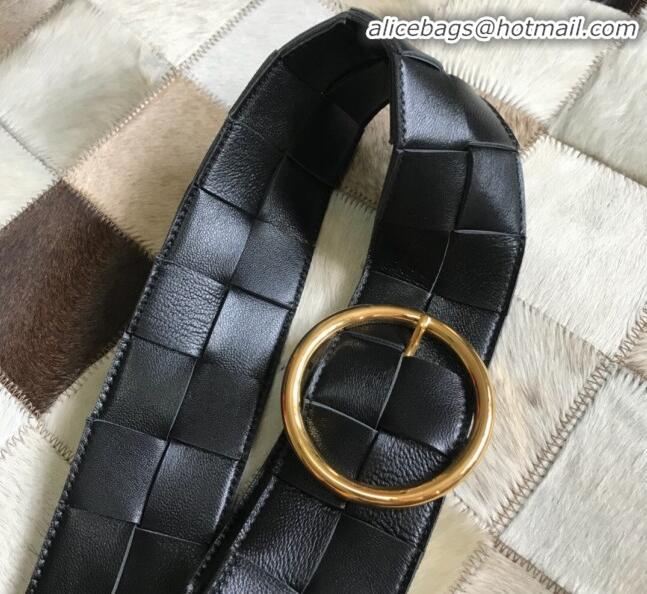 Discount Bottega Veneta Woven Lambskin Belt Width 60mm with Circle Buckle BV20533 Black