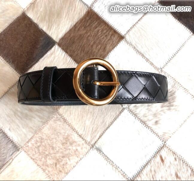 Affordable Price Bottega Veneta Woven Lambskin Belt Width 30mm with Circle Buckle BV21938 Black