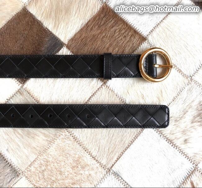 Affordable Price Bottega Veneta Woven Lambskin Belt Width 30mm with Circle Buckle BV21938 Black