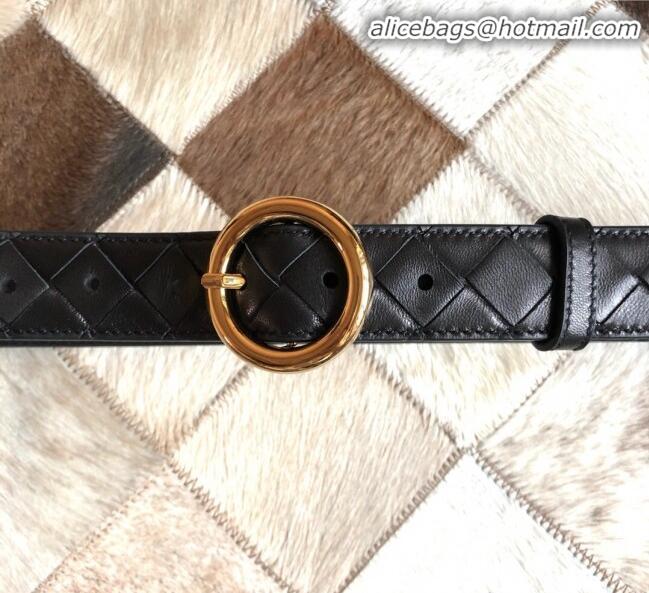 Affordable Price Bottega Veneta Woven Lambskin Belt Width 30mm with Circle Buckle BV21938 Black