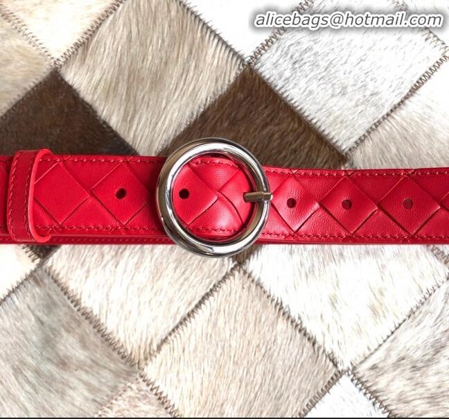 Famous Faux Bottega Veneta Woven Lambskin Belt Width 30mm with Circle Buckle BV21938 Red