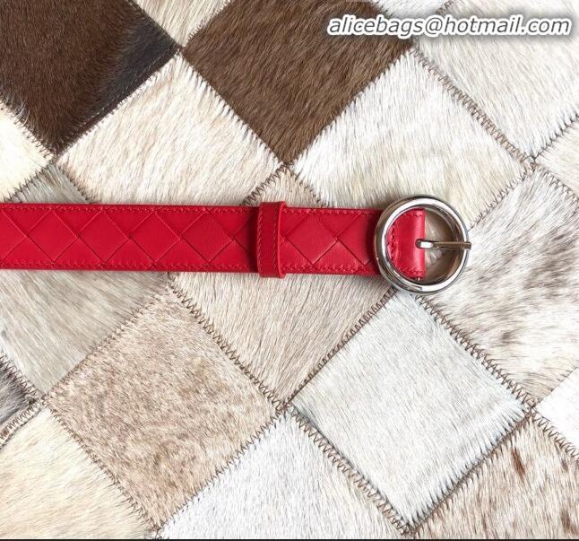 Famous Faux Bottega Veneta Woven Lambskin Belt Width 30mm with Circle Buckle BV21938 Red