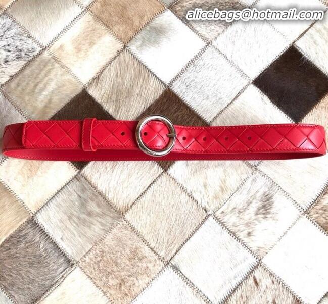 Famous Faux Bottega Veneta Woven Lambskin Belt Width 30mm with Circle Buckle BV21938 Red