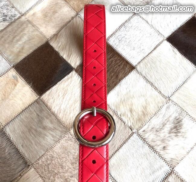 Famous Faux Bottega Veneta Woven Lambskin Belt Width 30mm with Circle Buckle BV21938 Red