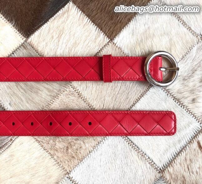 Famous Faux Bottega Veneta Woven Lambskin Belt Width 30mm with Circle Buckle BV21938 Red