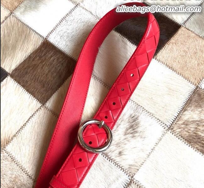 Famous Faux Bottega Veneta Woven Lambskin Belt Width 30mm with Circle Buckle BV21938 Red