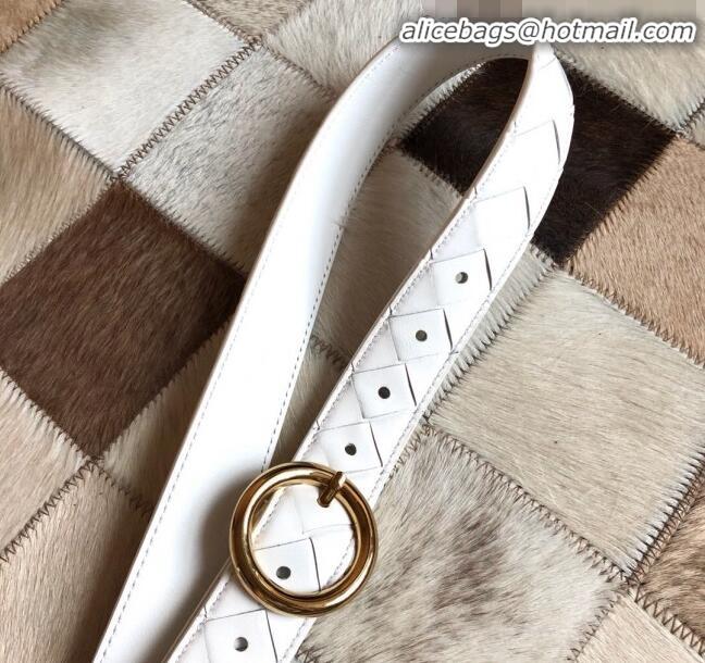 Classic Bottega Veneta Woven Lambskin Belt Width 30mm with Circle Buckle BV21938 White