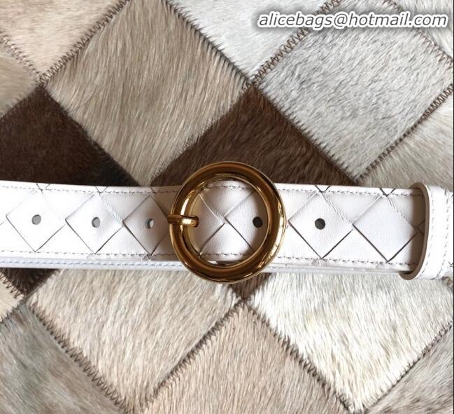 Classic Bottega Veneta Woven Lambskin Belt Width 30mm with Circle Buckle BV21938 White