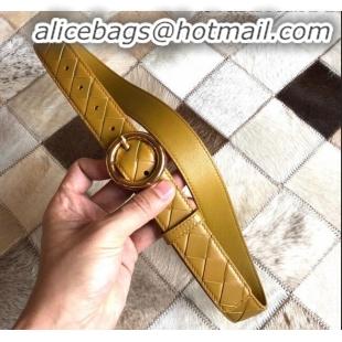 Grade Quality Bottega Veneta Woven Lambskin Belt Width 30mm with Circle Buckle BV21938 Yellow