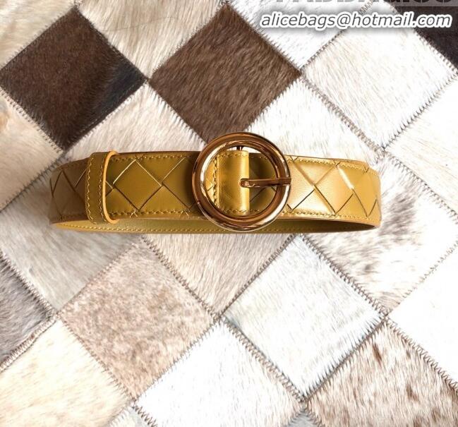 Grade Quality Bottega Veneta Woven Lambskin Belt Width 30mm with Circle Buckle BV21938 Yellow