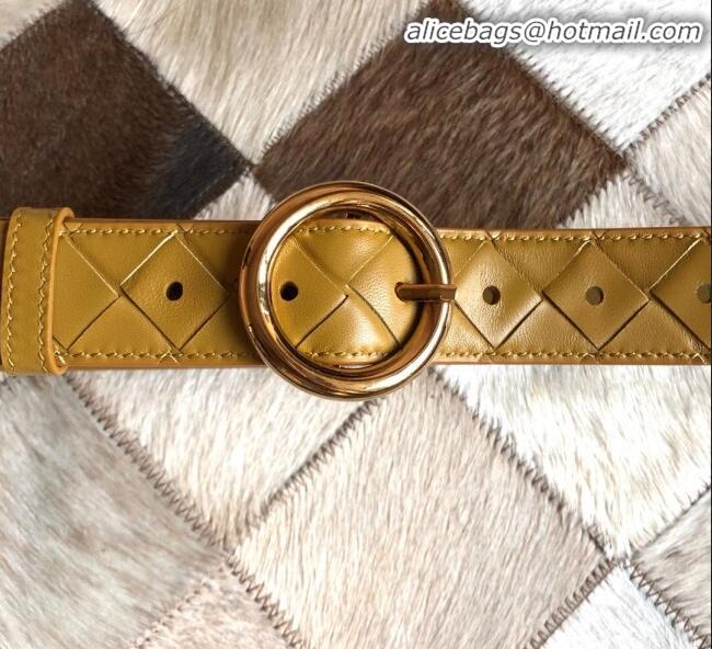 Grade Quality Bottega Veneta Woven Lambskin Belt Width 30mm with Circle Buckle BV21938 Yellow