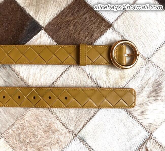 Grade Quality Bottega Veneta Woven Lambskin Belt Width 30mm with Circle Buckle BV21938 Yellow