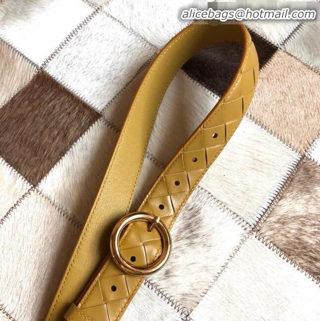 Grade Quality Bottega Veneta Woven Lambskin Belt Width 30mm with Circle Buckle BV21938 Yellow