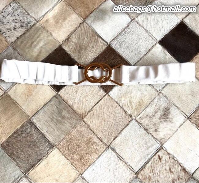 Free Shipping Bottega Veneta Lambskin Belt 40mm with Saddle Buckle BV22328 White