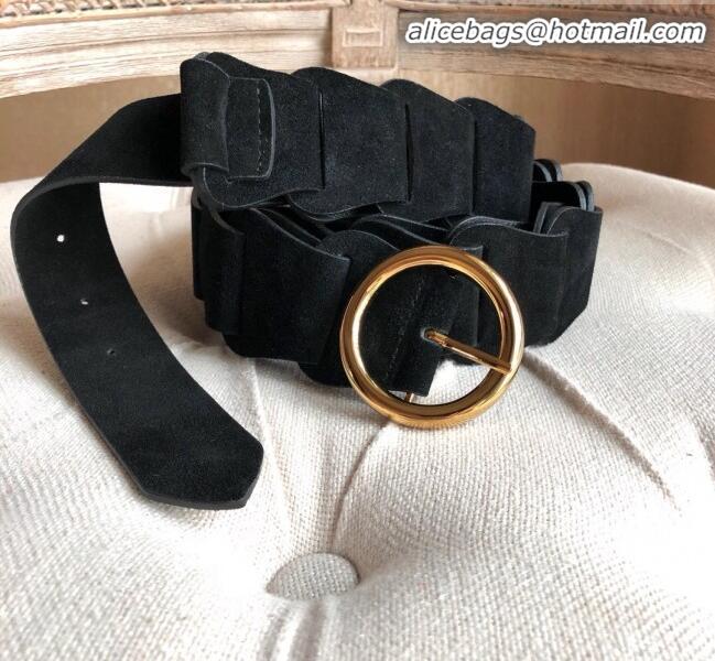 Famous Brand Bottega Veneta Suede Modular Link Belt with Circular Buckle BV22723 Black